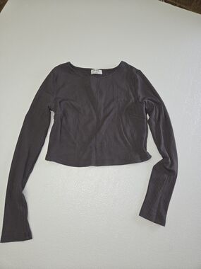 Source Unknown Ribbed Long-Sleeve Crop Top - Charcoal